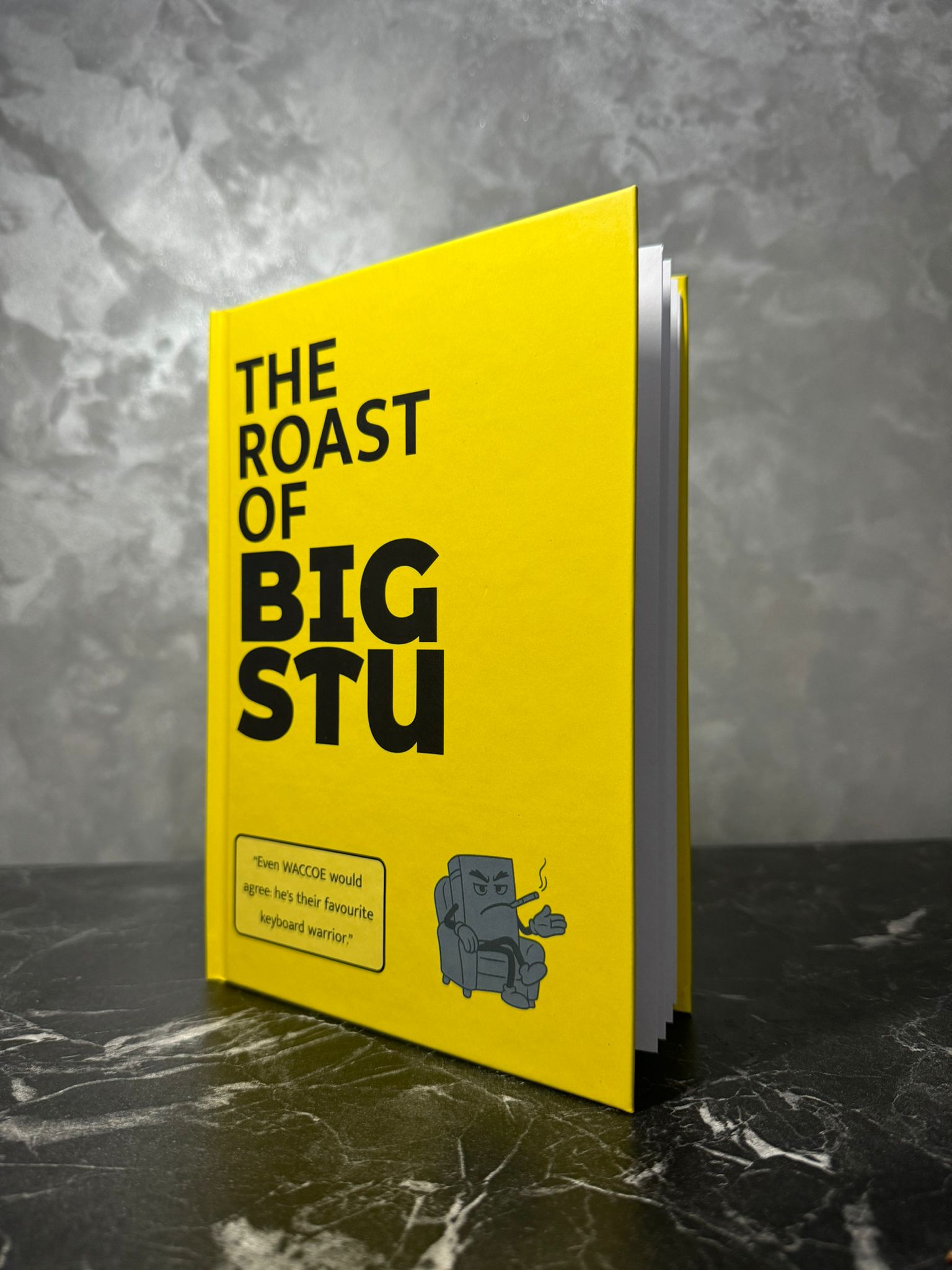 Book titled 'The Roast of Big Stu' with a yellow cover